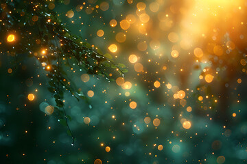 Dark Green and Yellow	Glittering Lights with Dreamy Bokeh, 	banner, background for event...