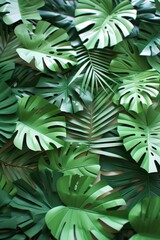 Modern 3d white and green floral tropical leaves wall texture for interior design