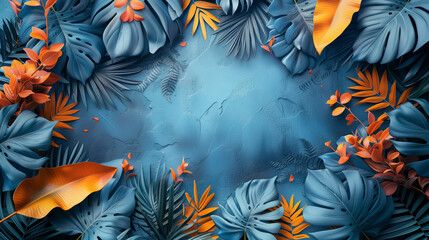 Summer concept design, abstract illustration with jungle exotic leaves.