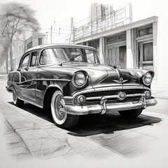  pencil drawing of old car, pencil art of car