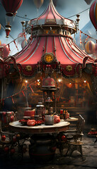 Fototapeta na wymiar Traditional fairground carousel in town