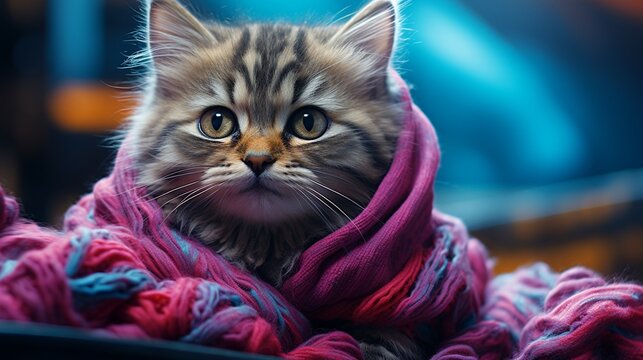 A telepathic kitten with a mindreading wool scarf influencing outcomes in a futuristic strategy game  Color Grading Complementary Color