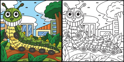 Robot Caterpillar Coloring Colored Illustration