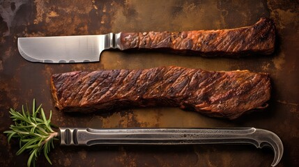 meat knife and barbecue fork  UHD Wallpaper - obrazy, fototapety, plakaty