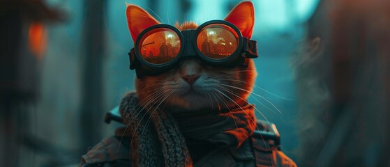 An elite spy kitten with nightvision goggles and a tactical wool scarf on a covert mission  Color Grading Teal and Orange