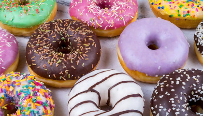 Donuts in multicolored glaze close-up