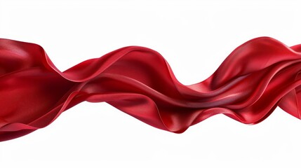 flowing red fabric ribbon shape border isolated on white abstract silk texture background