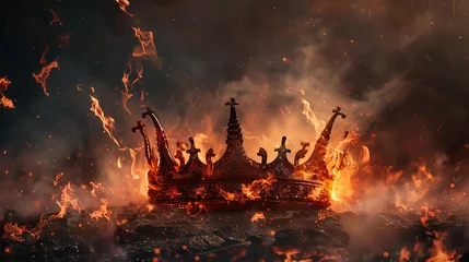 Fotobehang fire and flames with smoke and embers on kings crown medieval royalty concept illustration © Bijac