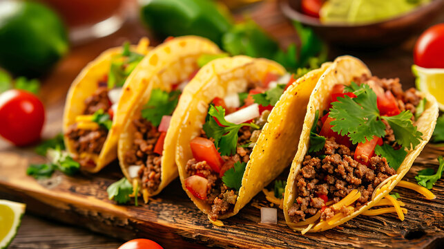 Mexican fo delicious tacos with ground be