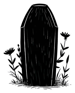 black coffin with flowers
