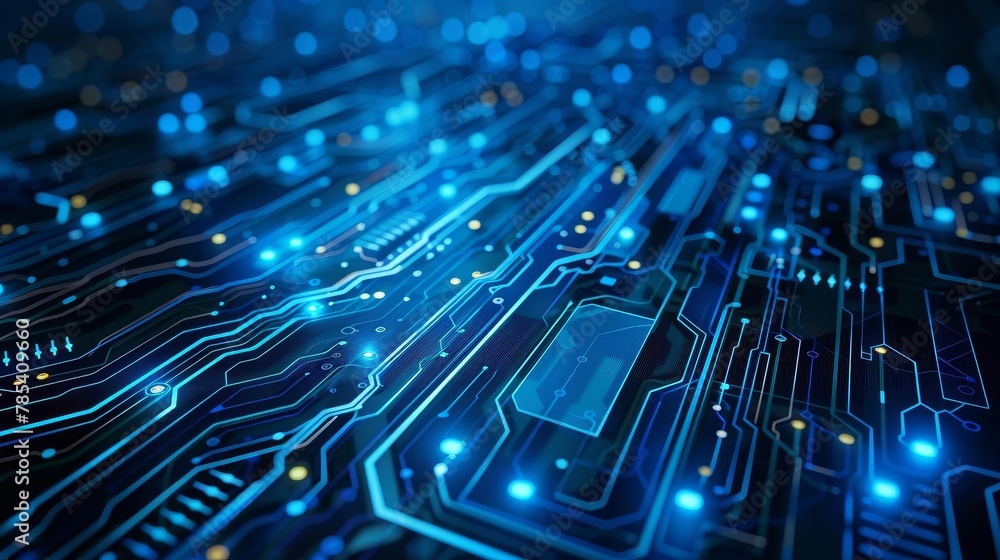 Poster futuristic abstract technology background with glowing blue circuit board pattern hitech digital con