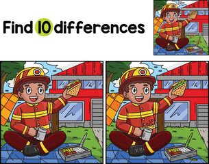 Firefighter Eating Lunch Find The Differences