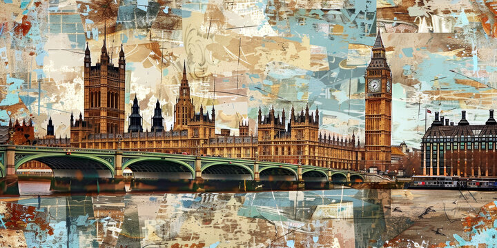 Houses of Parliament and Big Ben London England UK illustration.