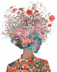 Beautiful Woman with Floral Hair Accessories, Flower Crown, and Blooming Flowers Illustration for Spring and Summer Season