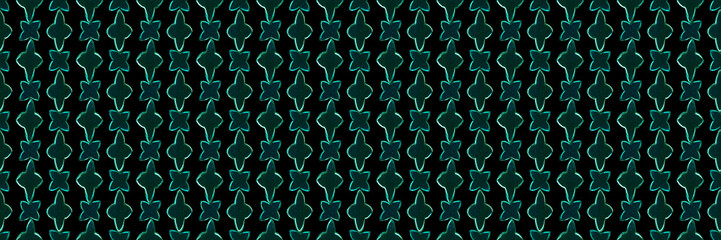 Marrakesh Pattern. Morrocan Majolica Design. Arabic Seamless Background. Cyan Blue on Black Eastern Ogee Lattice. Damask Tile. Geometric Turkish Quatrefoil. Vintage Arabesque. Moorish Trellis.
