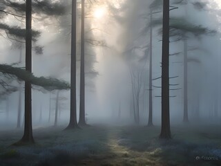 misty morning fog in the forest