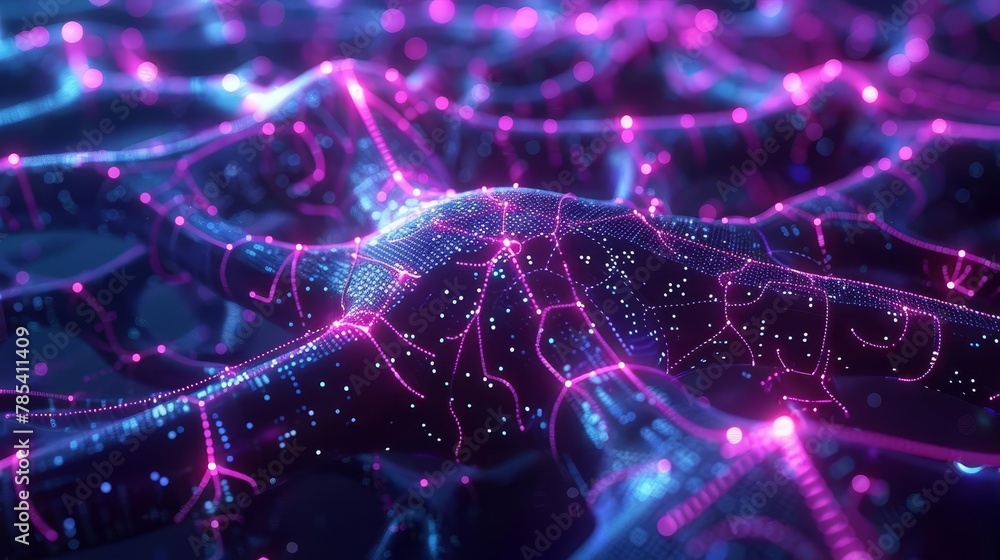 Aufkleber futuristic technology abstract background intricate neural network with glowing neon lines digital b