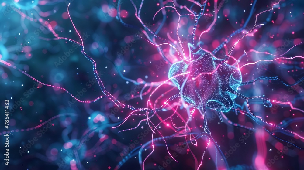 Aufkleber futuristic technology abstract background intricate neural network with glowing neon lines digital b