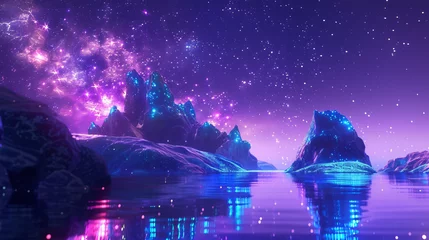 Rolgordijnen Violet Modern futuristic fantasy night landscape 