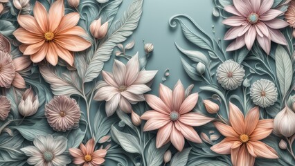 3d rendering of floral background in pastel colors with copy space