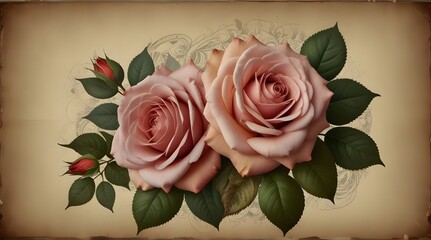 Rose flowers with vintage elements .Generative AI