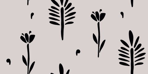 Hand drawn simple abstract flowers print. Trendy collage pattern. Fashionable template for design - 785412451
