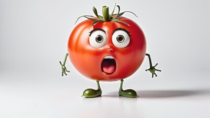 Tomato character with surprised expression on white background. 3d illustration