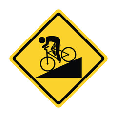 bicycle yellow sign bicyclists steep downhill - obrazy, fototapety, plakaty