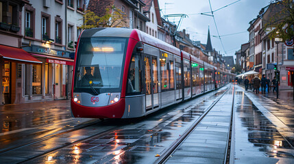 Modern tram on the streets of Strasbourg France - obrazy, fototapety, plakaty