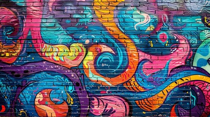 graffiticovered brick wall with vibrant psychedelic colors and intricate designs abstract photograph