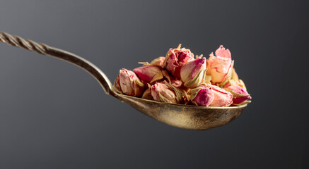 Dried rosebuds for making herbal tea. - 785413296