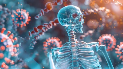 human skeleton anatomy with coronavirus medical background educational scientific illustration - obrazy, fototapety, plakaty