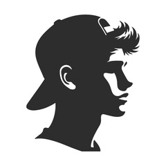 Silhouette. Profile of a young man wearing a baseball cap. Vector