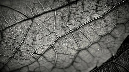 Obraz premium intricate leaf skeleton texture with delicate veins black and white macro photography