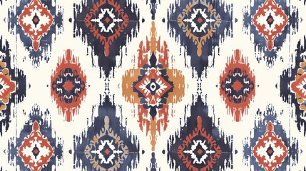 intricate geometric ethnic oriental ikat seamless pattern traditional textile design vector illustration - obrazy, fototapety, plakaty