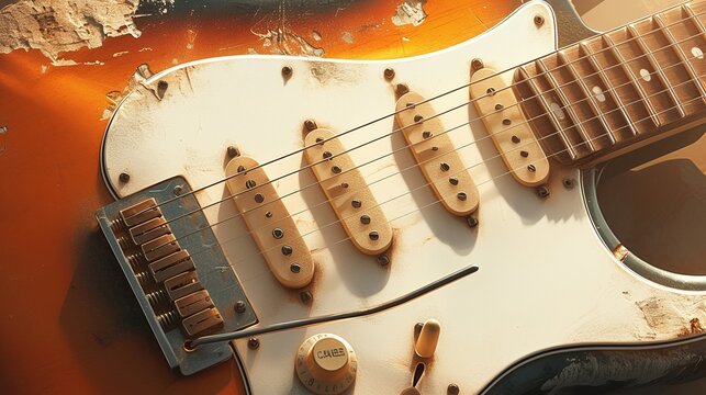 Photorealistic image of a beautifully detailed electric guitar.