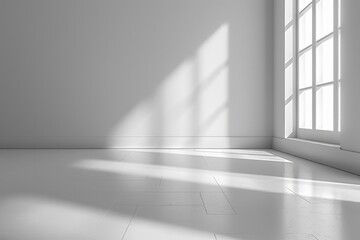 An empty room with bare walls and sunlights through the window with empty space