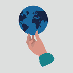 Vektor-Illustration einer Hand, die einen Globus als Symbol für die globale Verfügbarkeit auf dem Arbeitsmarkt hält - Business-KonzeptAdobe Illustrator Artwork