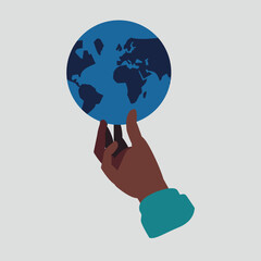 Vektor-Illustration einer Hand, die einen Globus als Symbol für die globale Verfügbarkeit auf dem Arbeitsmarkt hält - Business-KonzeptAdobe Illustrator Artwork