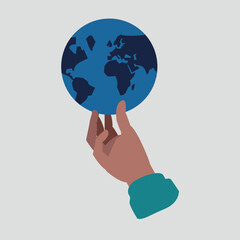 Vektor-Illustration einer Hand, die einen Globus als Symbol für die globale Verfügbarkeit auf dem Arbeitsmarkt hält - Business-KonzeptAdobe Illustrator Artwork