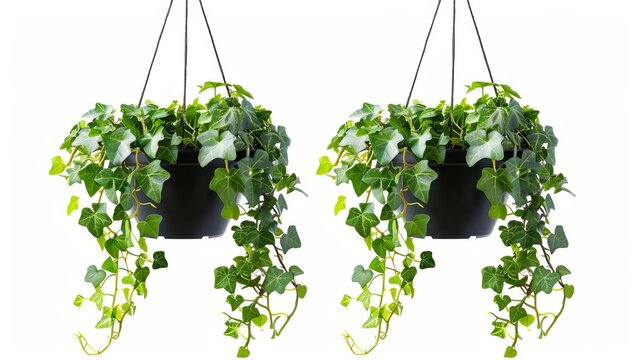 lush hanging ivy plants in pots isolated on white indoor greenery photo set