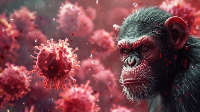 Monkeypox virus outbreak. Monkey pox epidemic. Infection and treatment of the disease. Health care concept. Viral pandemic. Skin itch symptoms. Bad poxvirus.