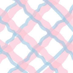 Vector hand drawn cute checkered pattern. pastel cottagecore Doodle Plaid geometrical simple texture. Crossing lines. Abstract cute delicate pattern.