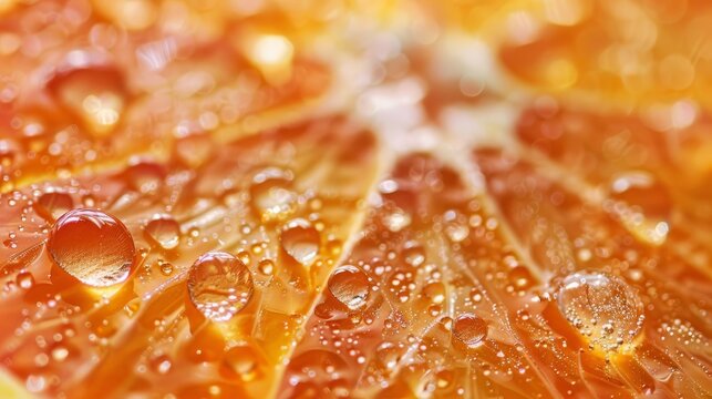 macro closeup of dewy orange slice with vibrant texture and detail refreshing citrus fruit photography