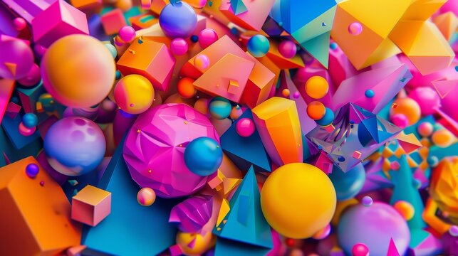 A colorful image of many different colored balls and shapes