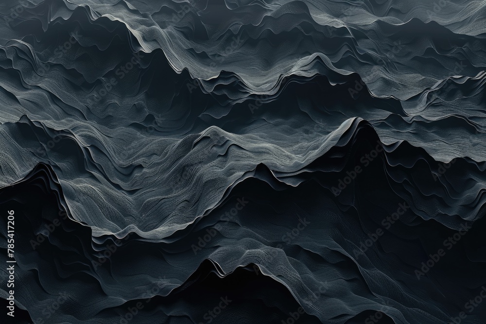 Poster abstract displacement wave surface on dark planet background - conceptual 3d art with distorted defo