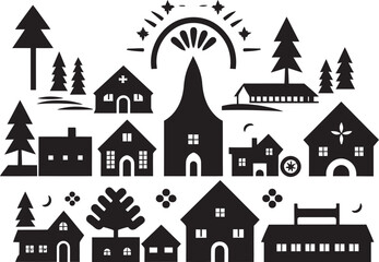 Enchanted Enclaves Vector Illustration of a Picturesque Village