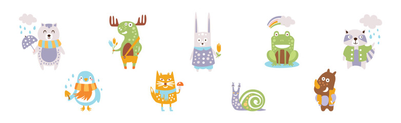 Cute Happy Animal with Pretty Snout Scandinavian Style Vector Set