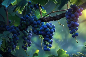 Blaue Trauben in Pfalz Vineyard. Freshly Picked Grapes for Wine Production. Harvesting and Gathering Grapevine for Making Delicious Drink - obrazy, fototapety, plakaty