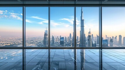 majestic panoramic view of city skyline from inside modern office in skyscraper capturing essence of urban business life